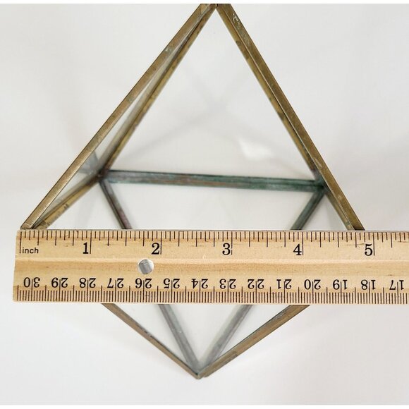 Geometric Brass & Glass Terrarium Succulent Holder Centerpiece Gold Tone Vintage - Picture 7 of 9